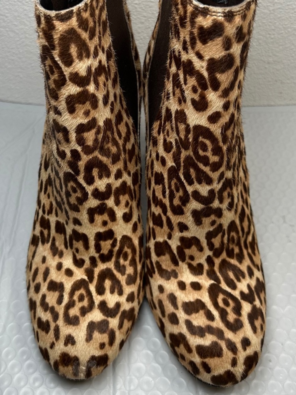 Sam Edelman Case Leopard Calf Hair Ankle Boots Chelsea Block Heel Women's Size